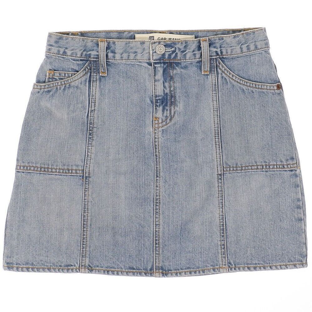 Y2K Gap Denim Skirt Womens Size 2 28x16 Blue A-Line Pockets Cotton Spring 04’